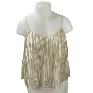 4SI3NNA Women's Gold Metallic Pleated Sleeveless Cami Camisole Crop tank Top XL